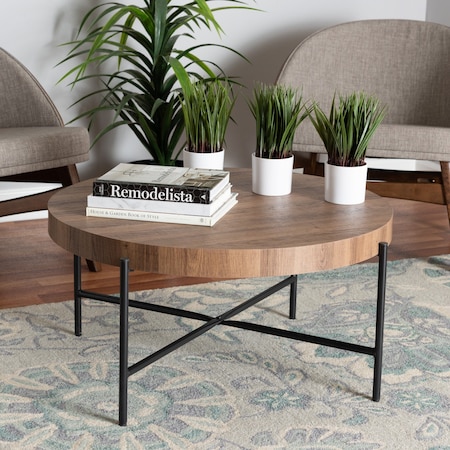 Baxton Studio Umar Modern Industrial Walnut Brown Finished Wood and Black Metal Coffee Table 225-12575-ZORO